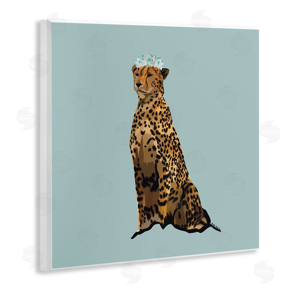 Amelia Noyes Regal Leopard with Crown Wooden Wall Plaque Art Print