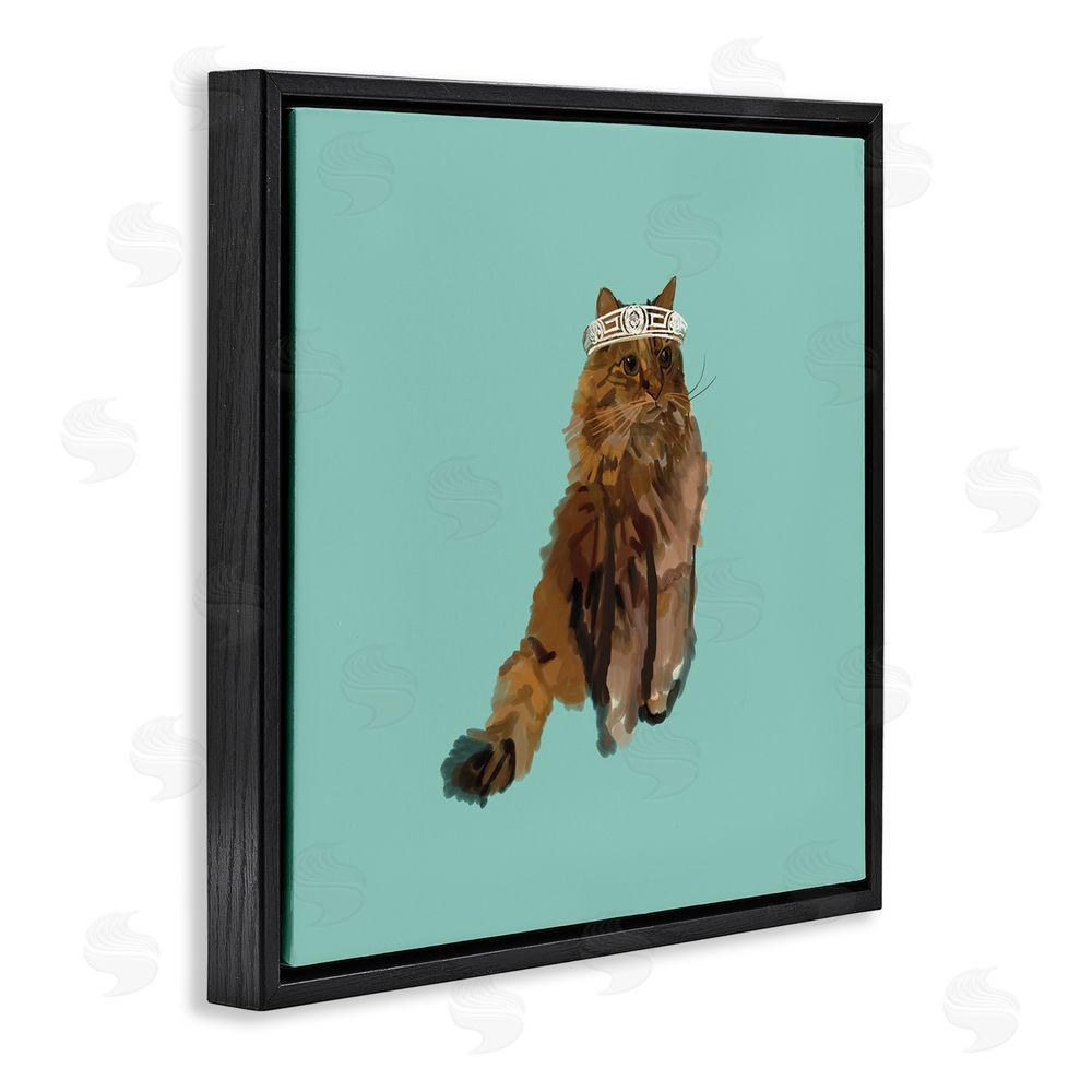 Amelia Noyes Royal Cat in Crown Black Floating Frame Canvas Wall Art Print