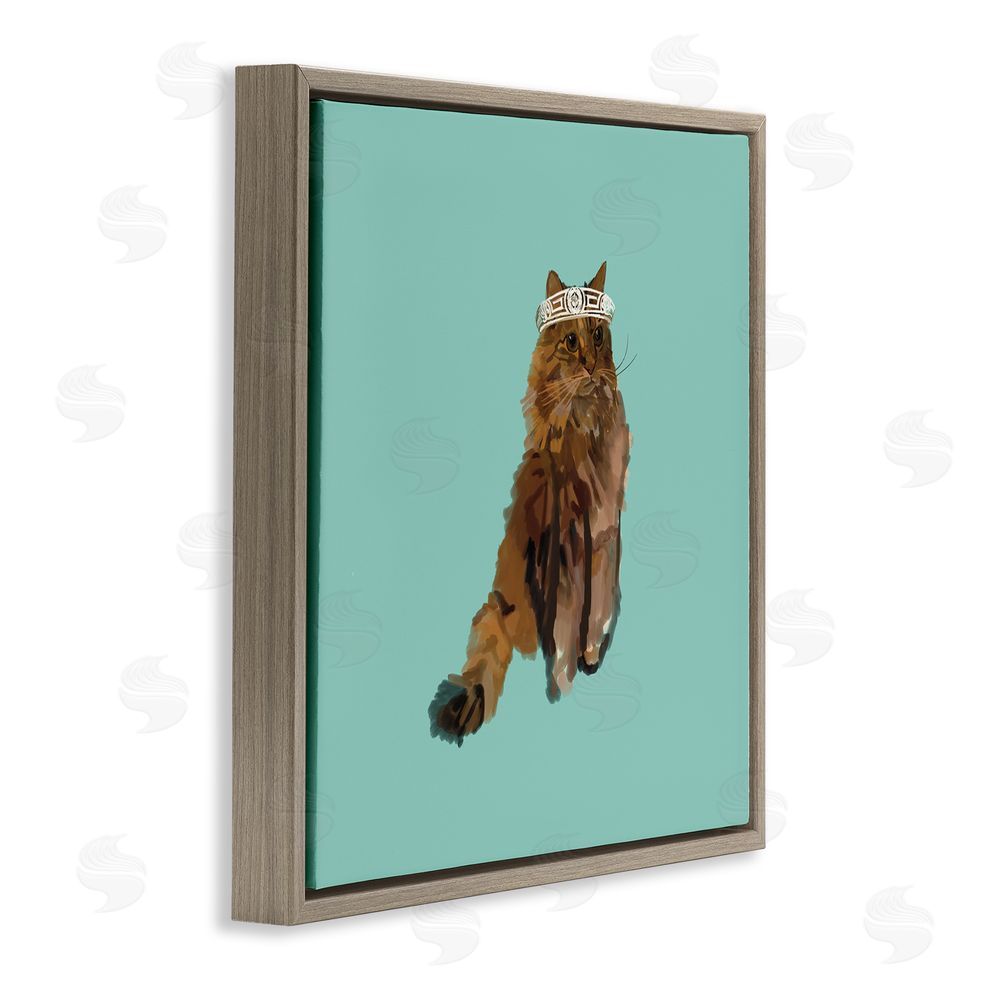 Amelia Noyes Royal Cat in Crown Brown Floating Frame Canvas Wall Art Print
