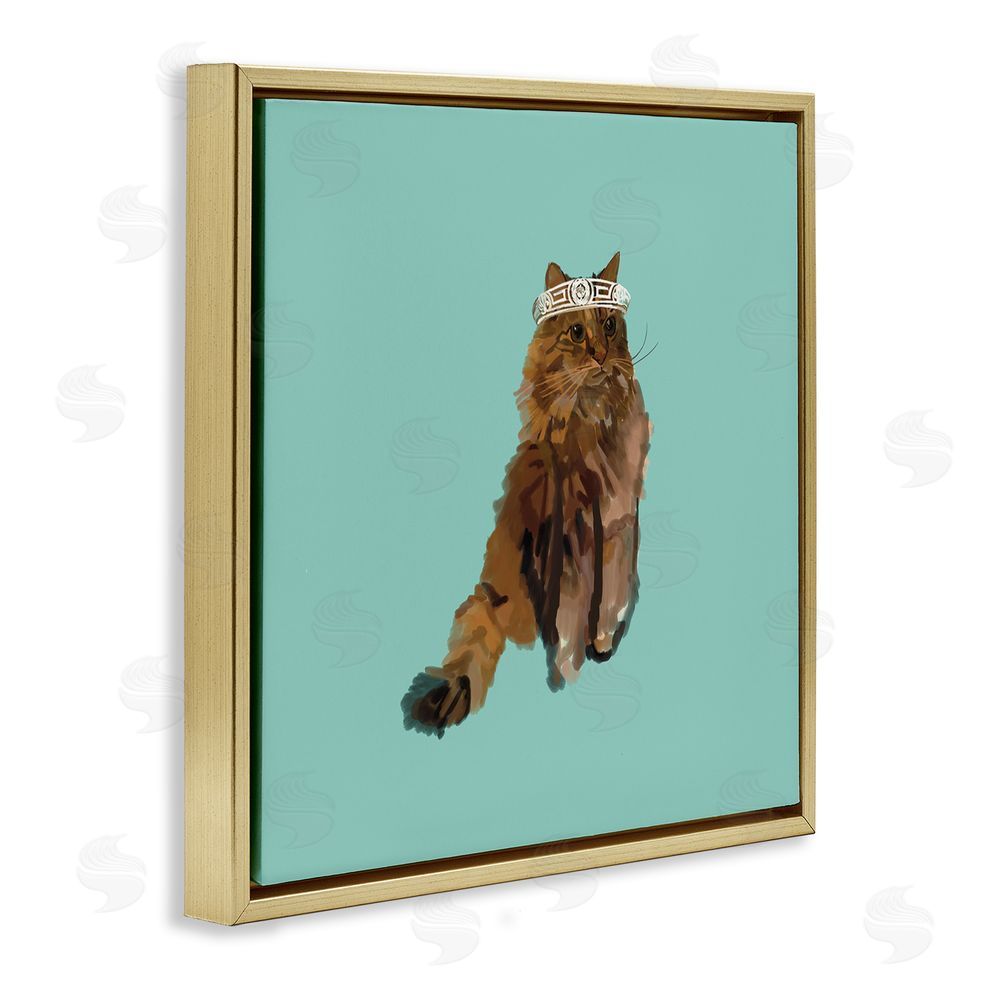 Amelia Noyes Royal Cat in Crown Gold Floating Frame Canvas Wall Art Print