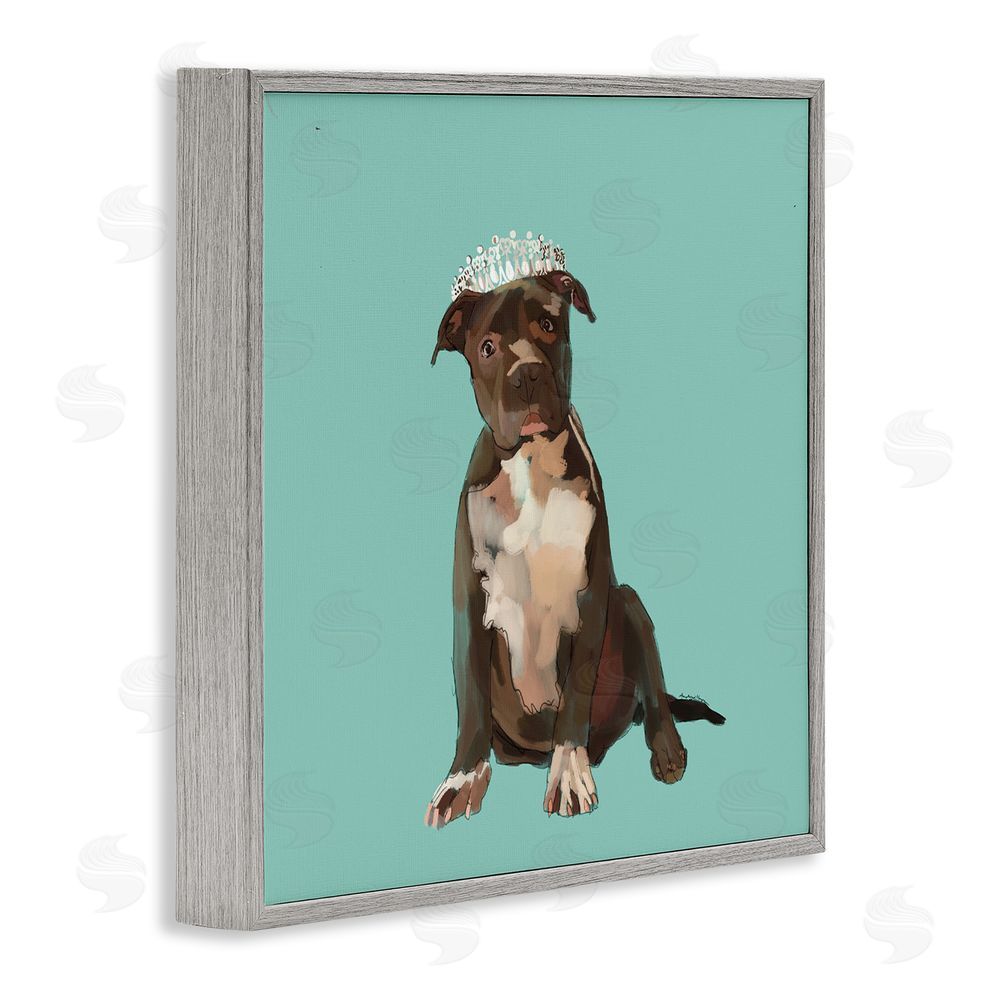 Amelia Noyes Royal Pit Bull in Crown Gray Framed Glicee Wall Art Print