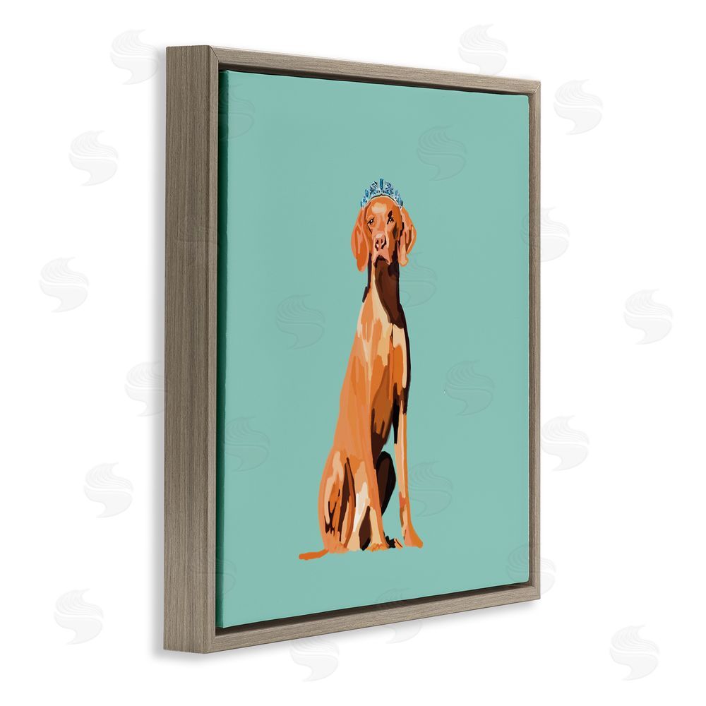 Amelia Noyes Labrador Dog with Crown Brown Floating Frame Canvas Wall Art Print