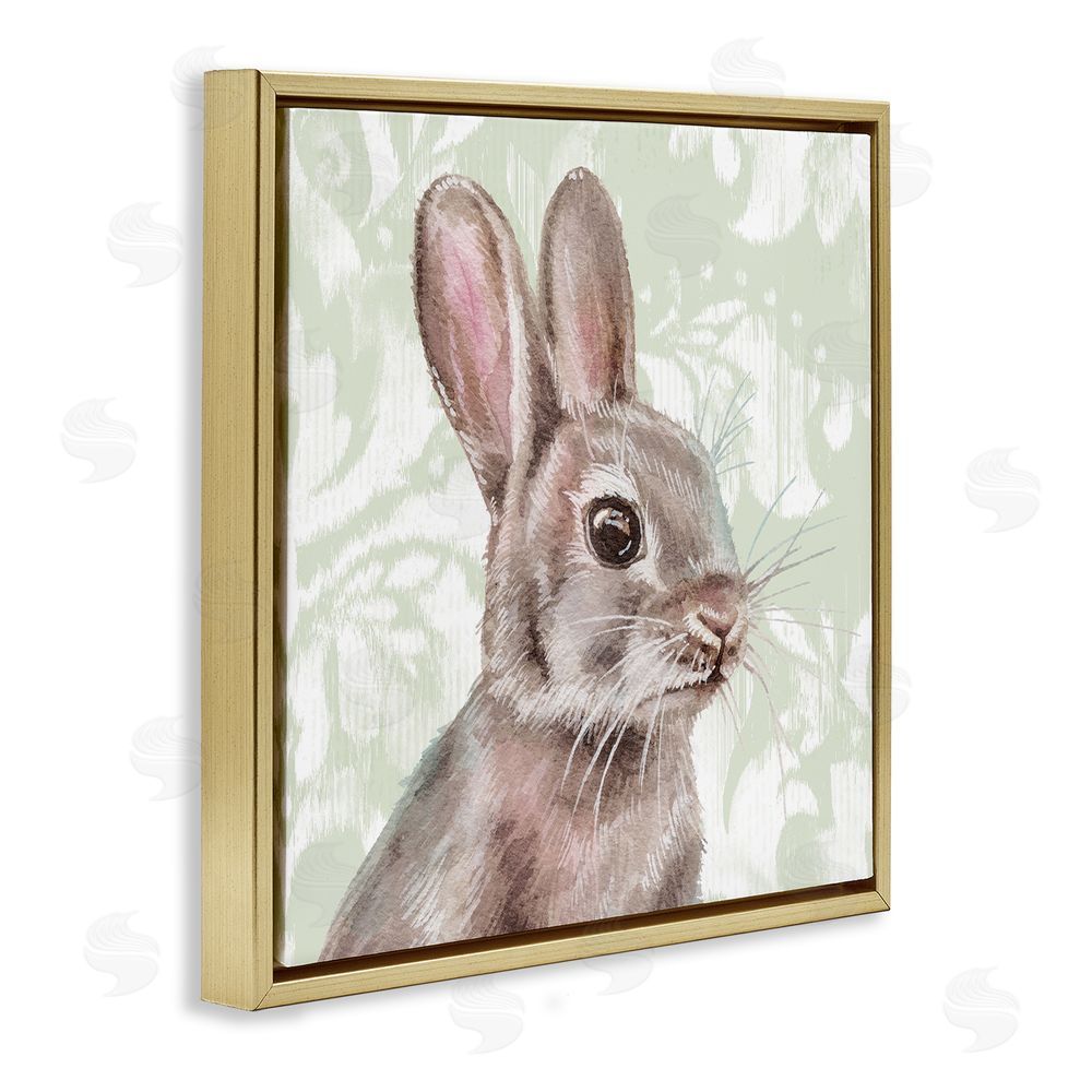 Courtney Morgenstern Rabbit with Floral Pattern Gold Floating Frame Canvas Wall Art Print