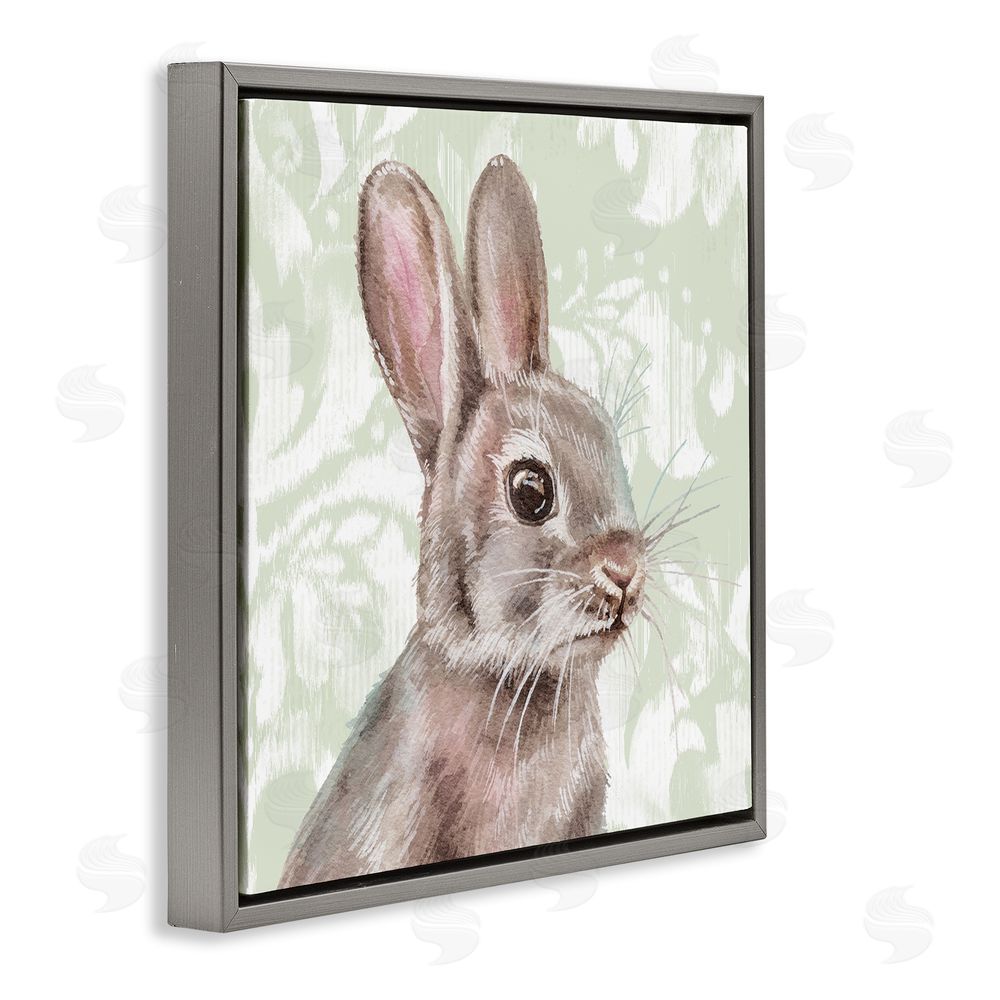 Courtney Morgenstern Rabbit with Floral Pattern Gray Floating Frame Canvas Wall Art Print