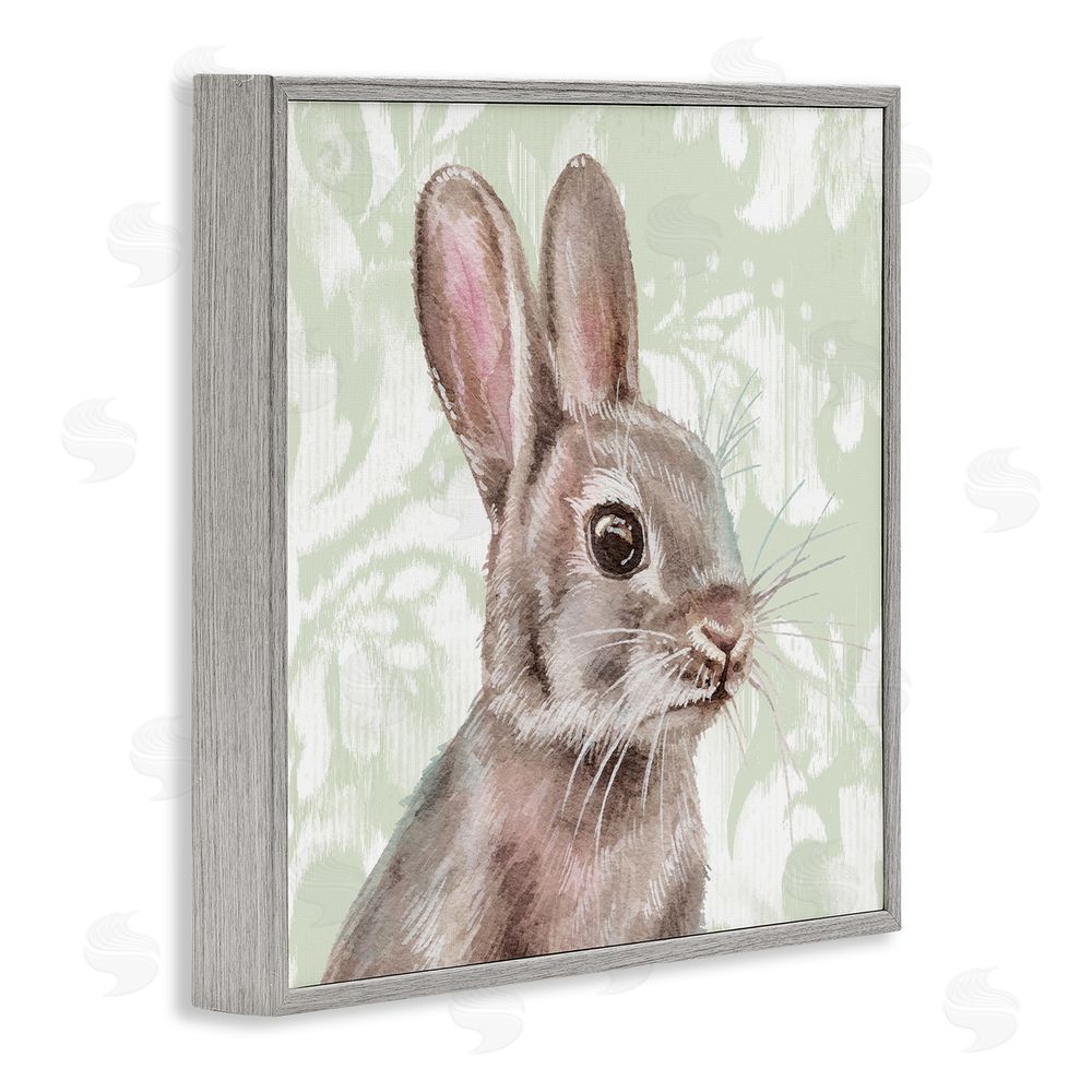 Courtney Morgenstern Rabbit with Floral Pattern Gray Framed Glicee Wall Art Print