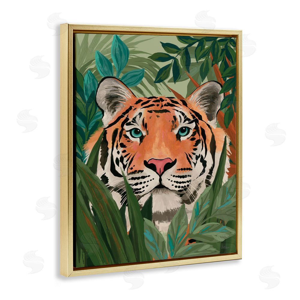 Cat Thurman Designs Tiger Peeking in Leaves
