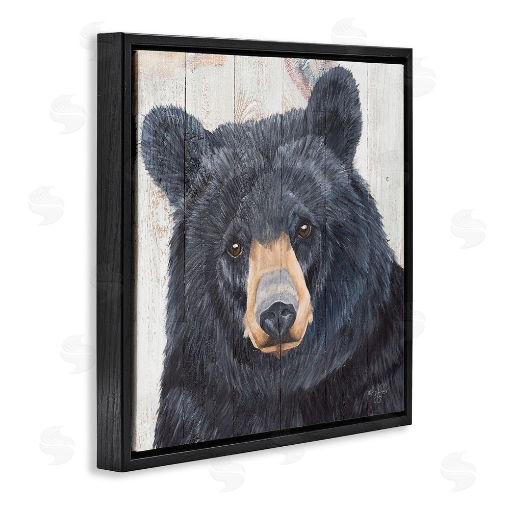 Diane Fifer Rustic Black Bear Black Floating Frame Canvas Wall Art Print