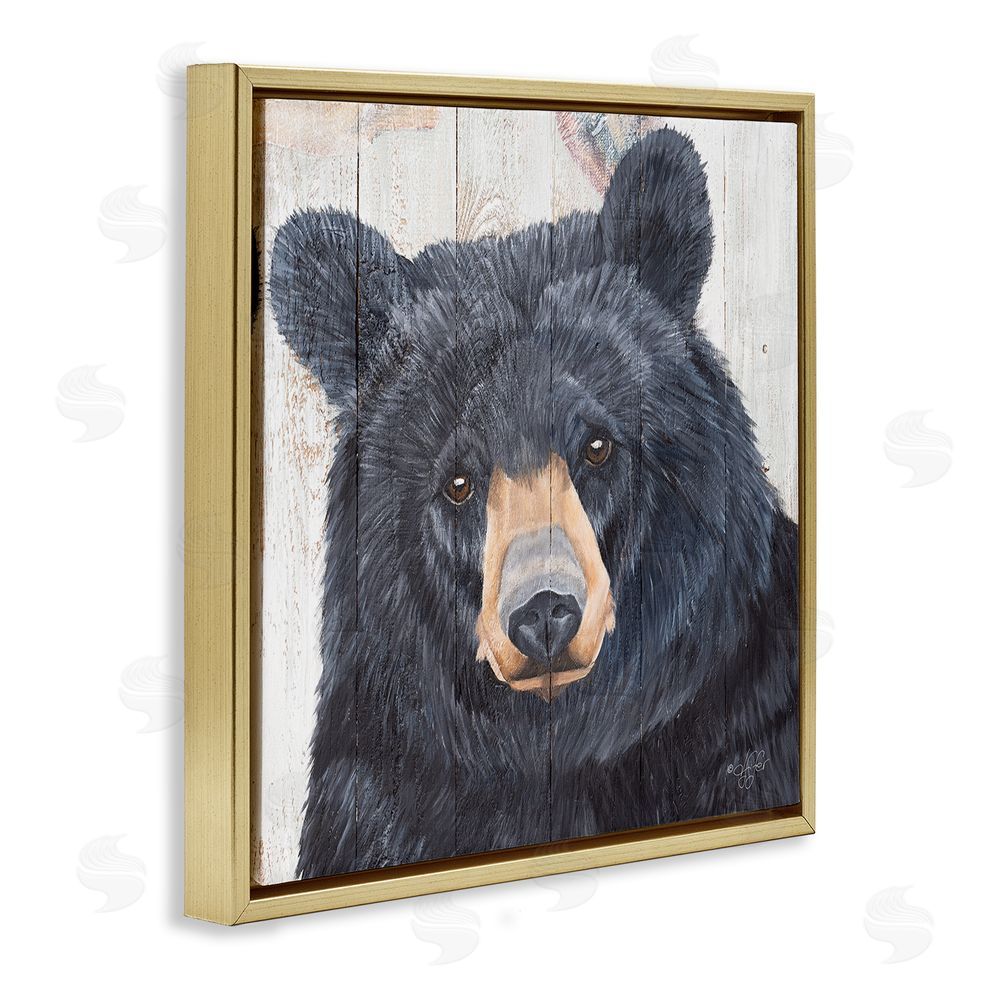Diane Fifer Rustic Black Bear Gold Floating Frame Canvas Wall Art Print