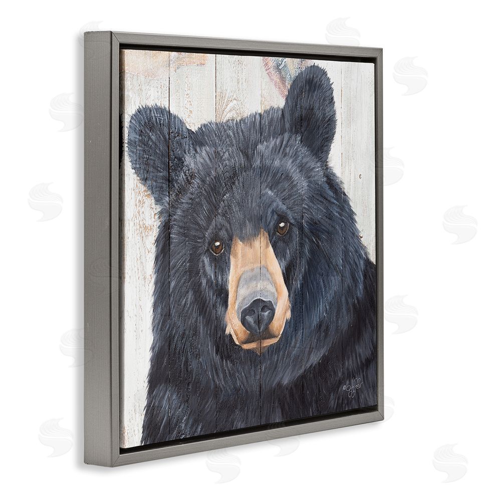 Diane Fifer Rustic Black Bear Gray Floating Frame Canvas Wall Art Print