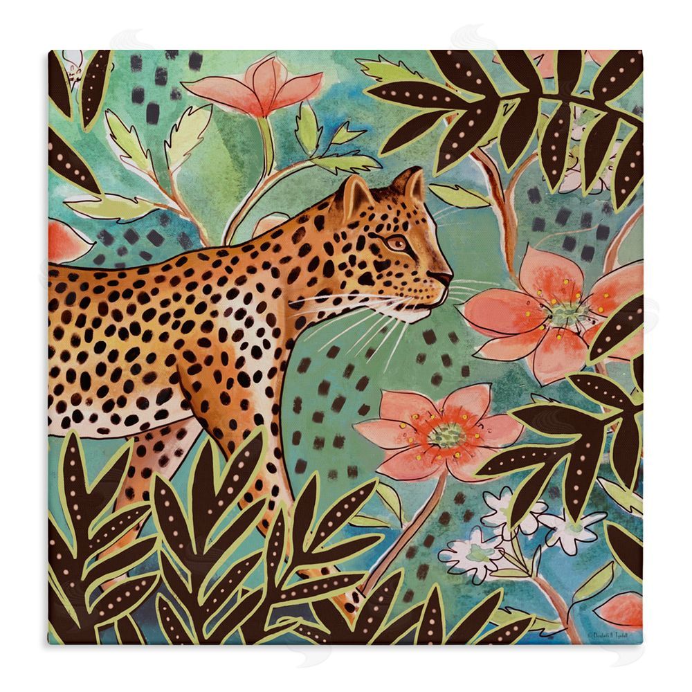 Elizabeth Tyndall Leopard & Jungle Florals Stretched Canvas Wall Art Print
