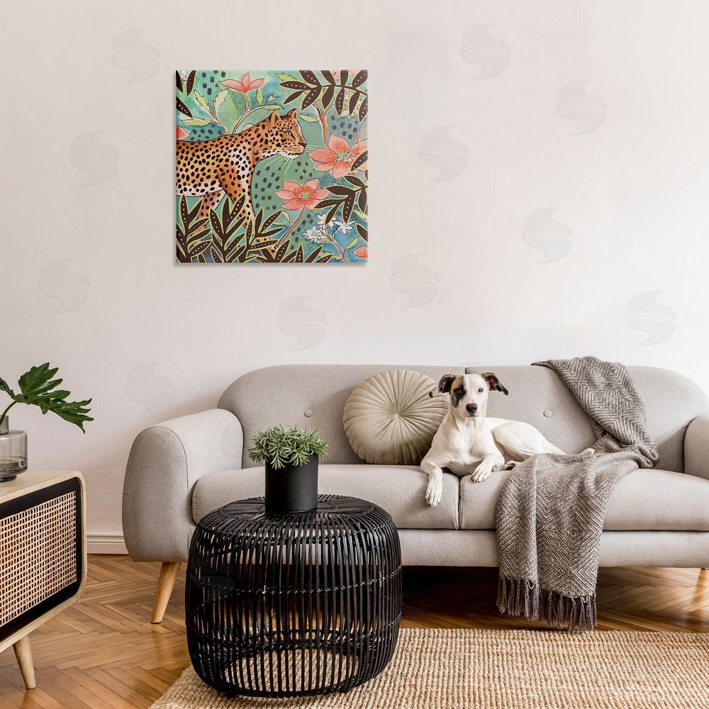 Elizabeth Tyndall Leopard & Jungle Florals Canvas Wall Art in Room