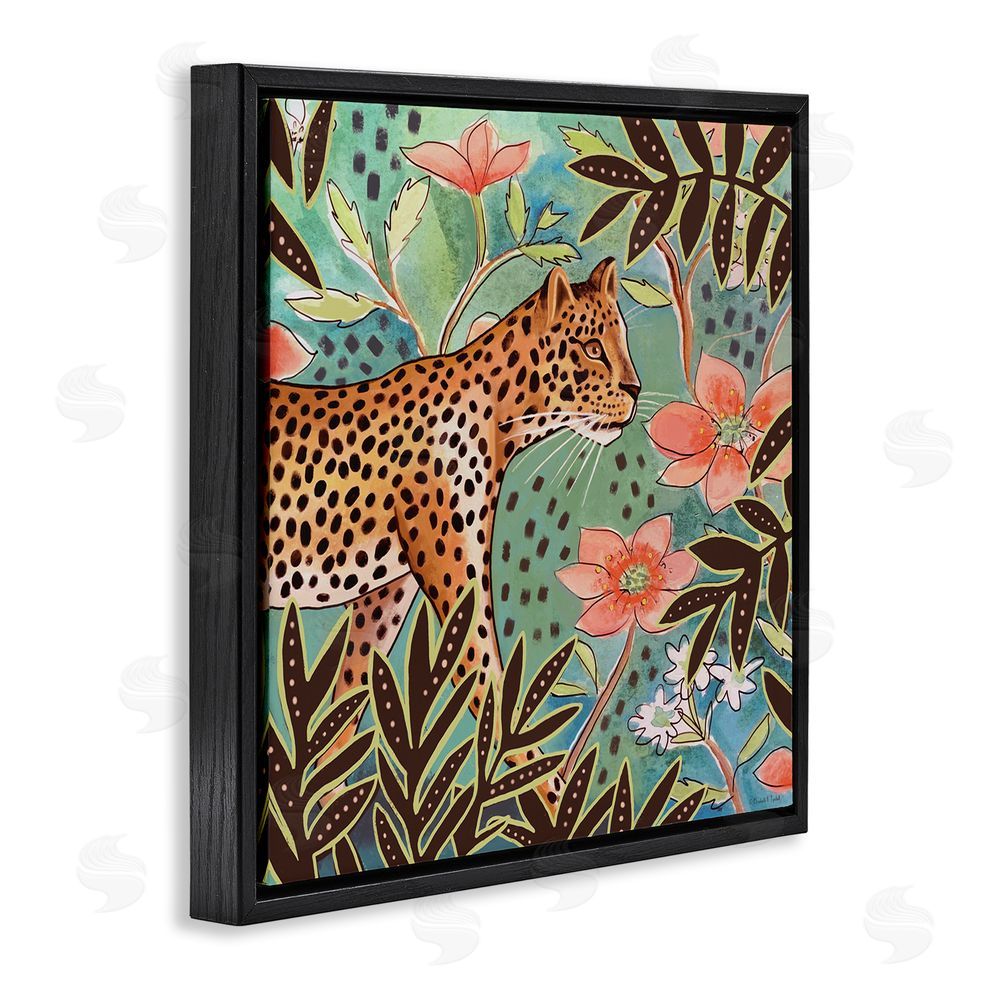 Elizabeth Tyndall Leopard & Jungle Florals Black Floating Frame Canvas Wall Art Print