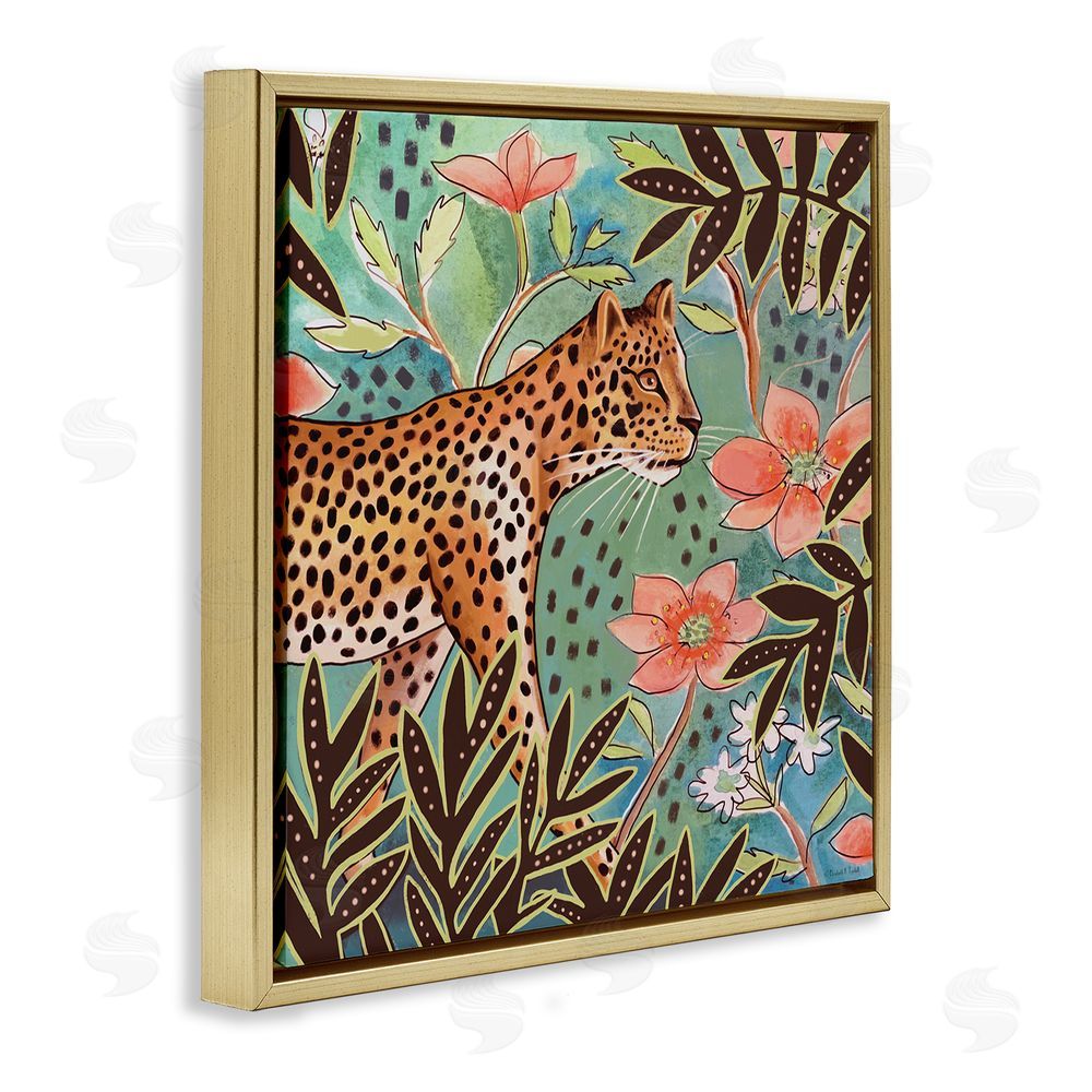 Elizabeth Tyndall Leopard & Jungle Florals Gold Floating Frame Canvas Wall Art Print