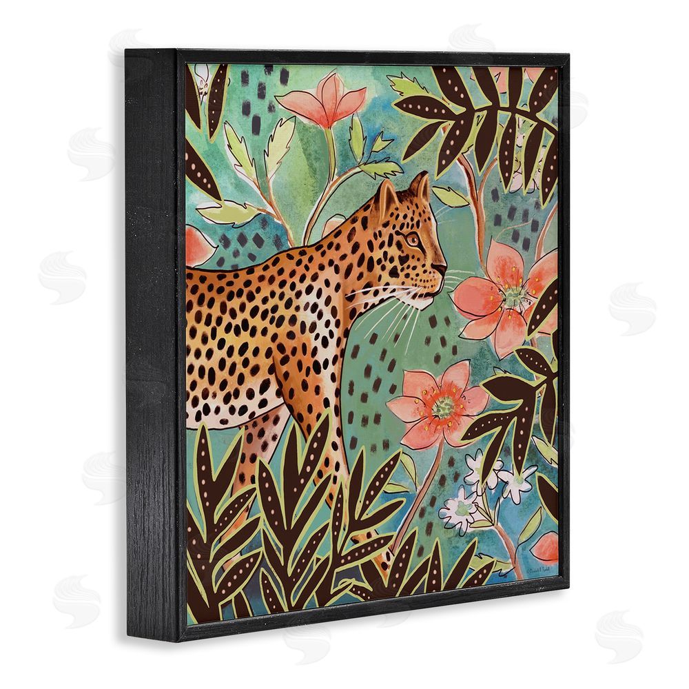 Elizabeth Tyndall Leopard & Jungle Florals Black Framed Glicee Wall Art Print