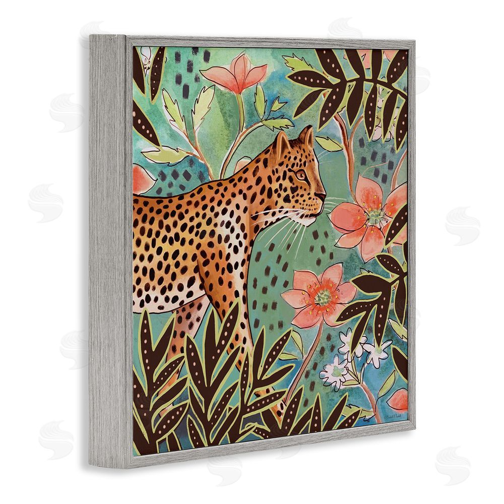 Elizabeth Tyndall Leopard & Jungle Florals Gray Framed Glicee Wall Art Print