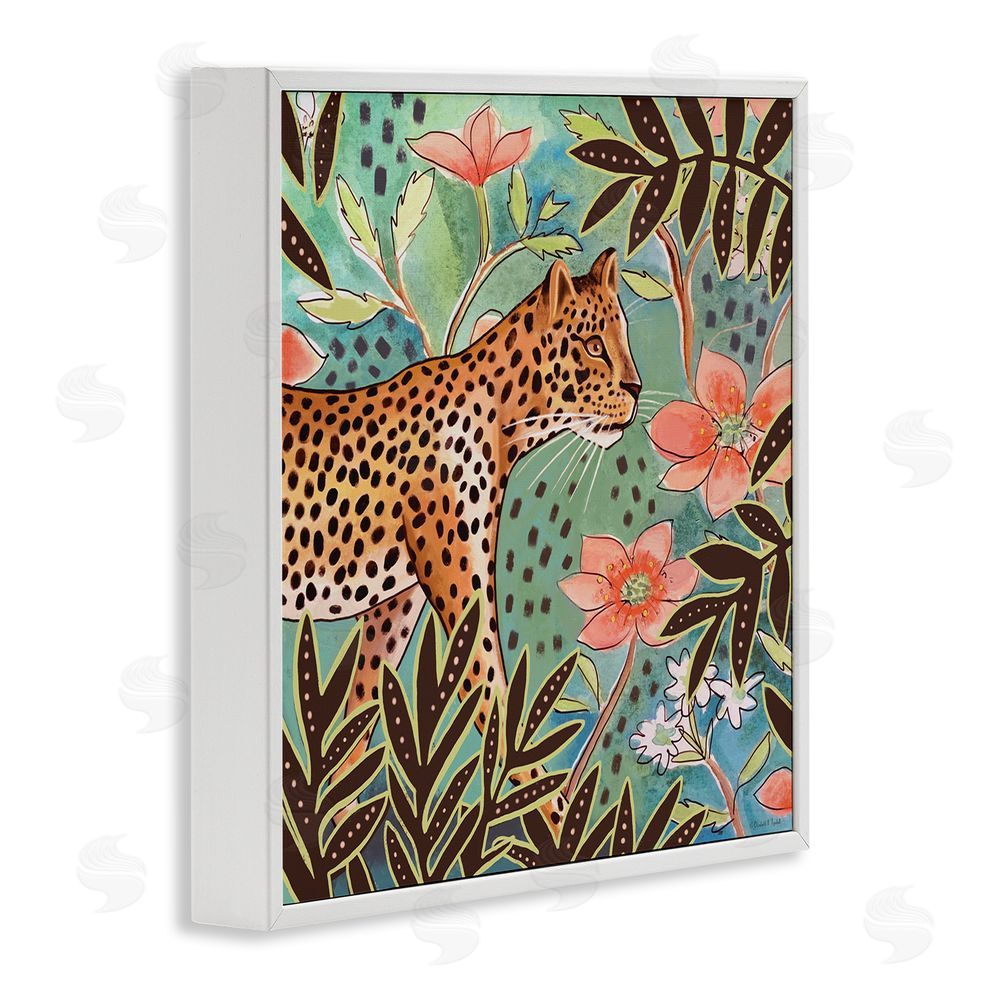 Elizabeth Tyndall Leopard & Jungle Florals White Framed Glicee Wall Art Print