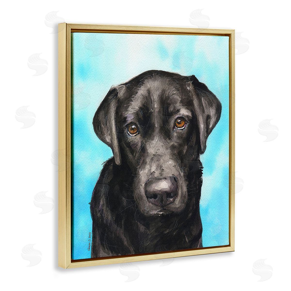 George Dyachenko Black Lab Portrait on Blue