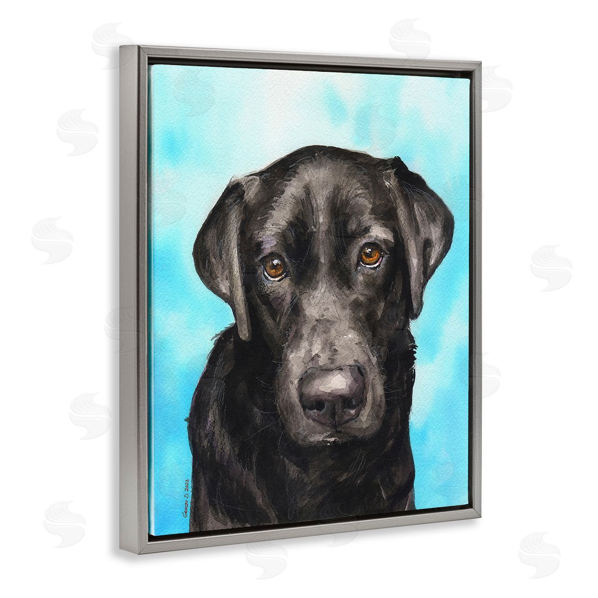 George Dyachenko Black Lab Portrait on Blue