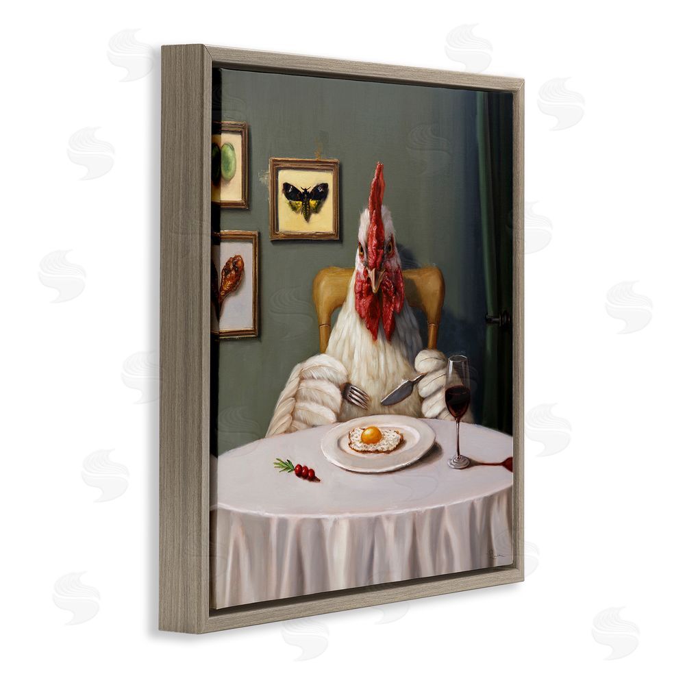 Lucia Heffernan Chicken & Egg Dinner Brown Floating Frame Canvas Wall Art Print