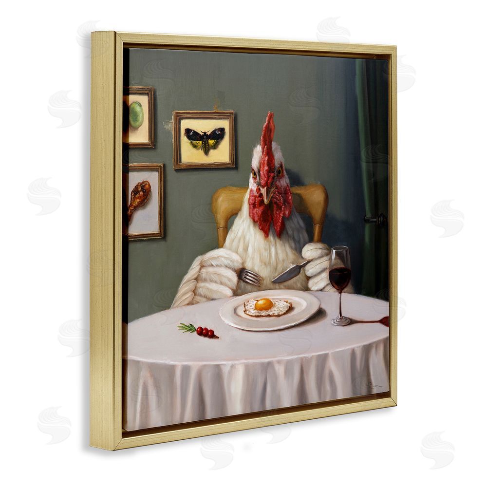 Lucia Heffernan Chicken & Egg Dinner Gold Floating Frame Canvas Wall Art Print