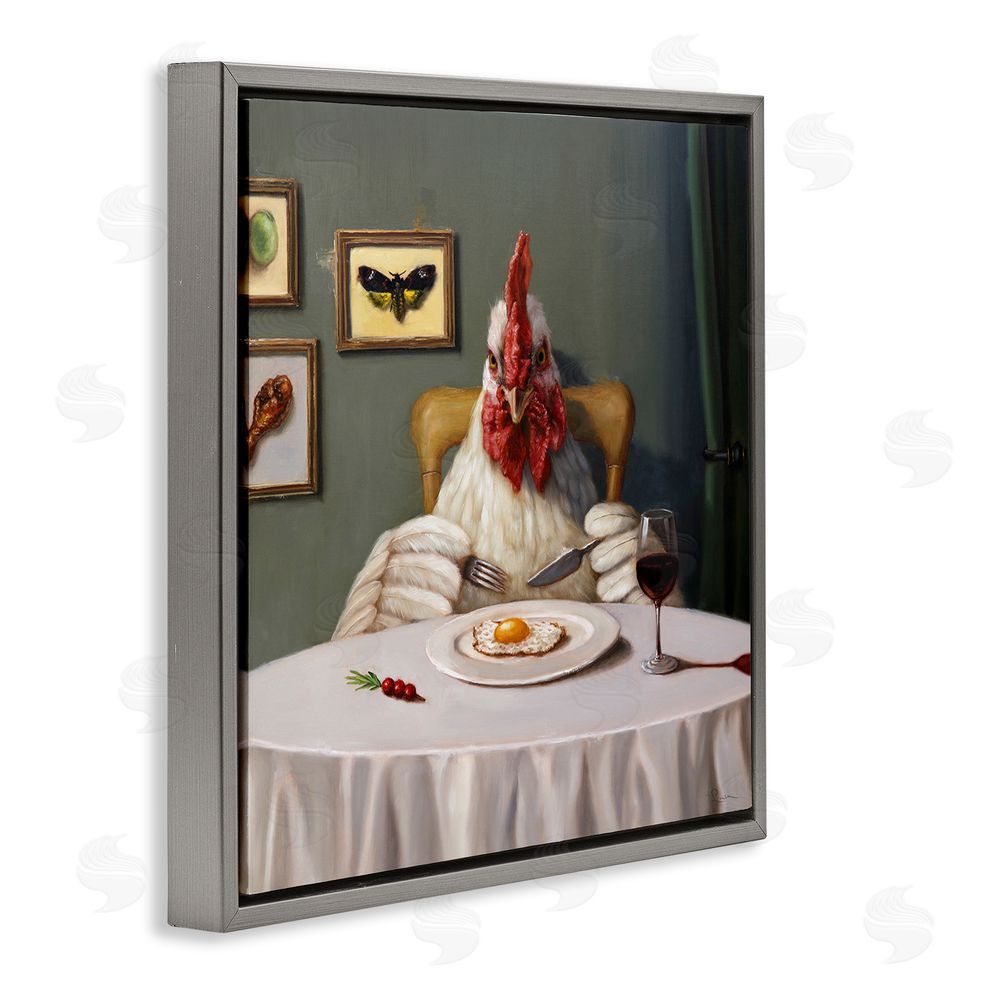 Lucia Heffernan Chicken & Egg Dinner Gray Floating Frame Canvas Wall Art Print