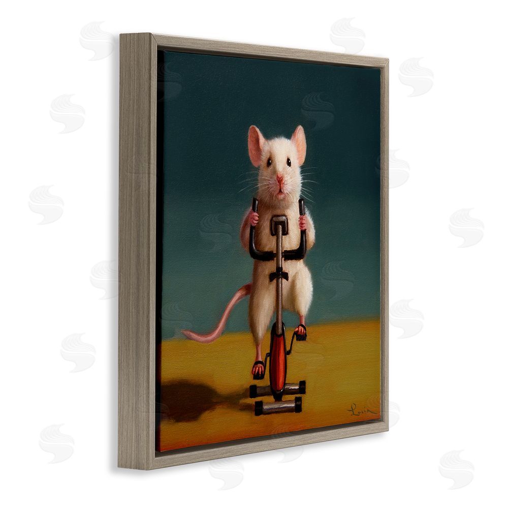 Lucia Heffernan Funny Workout Mouse Brown Floating Frame Canvas Wall Art Print