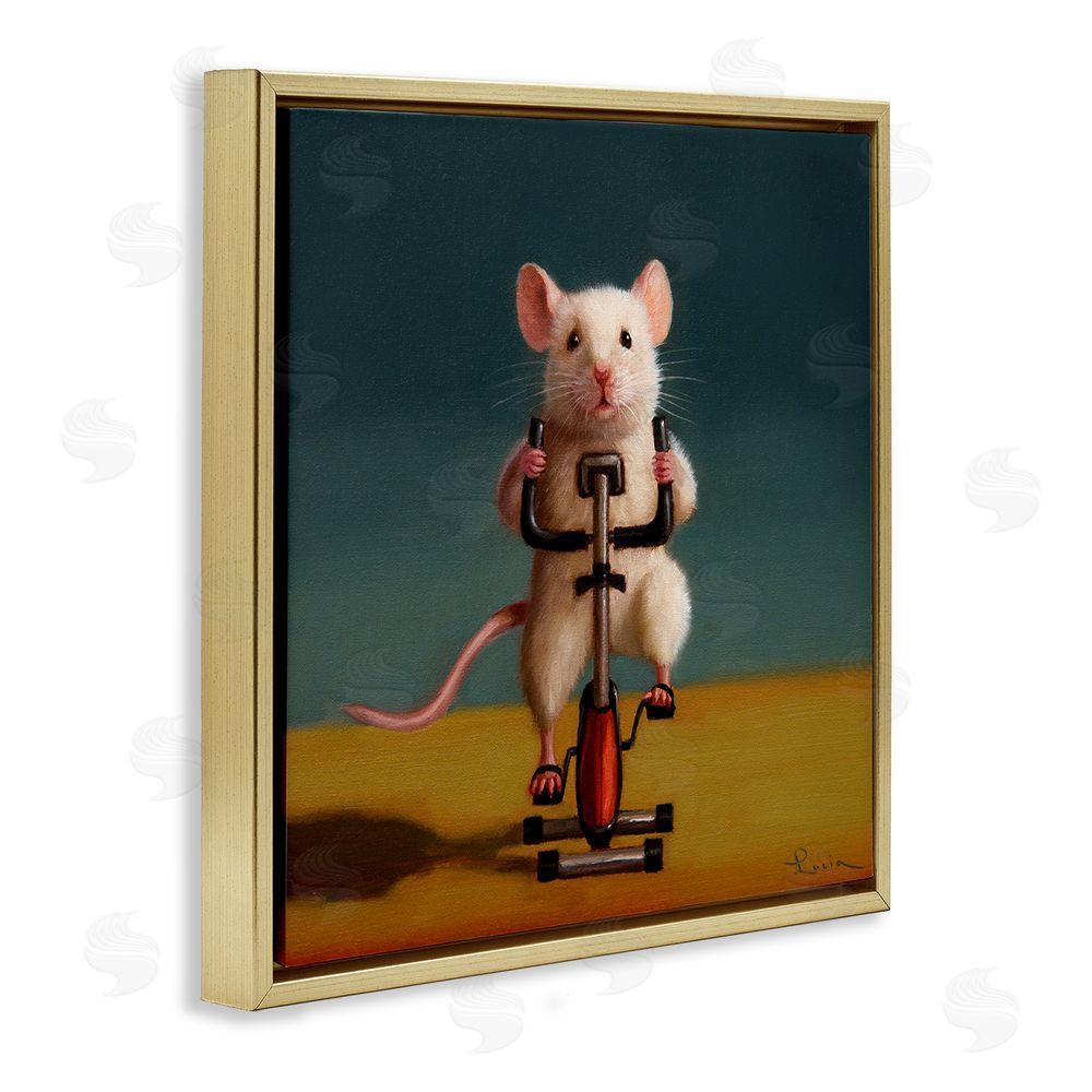 Lucia Heffernan Funny Workout Mouse Gold Floating Frame Canvas Wall Art Print