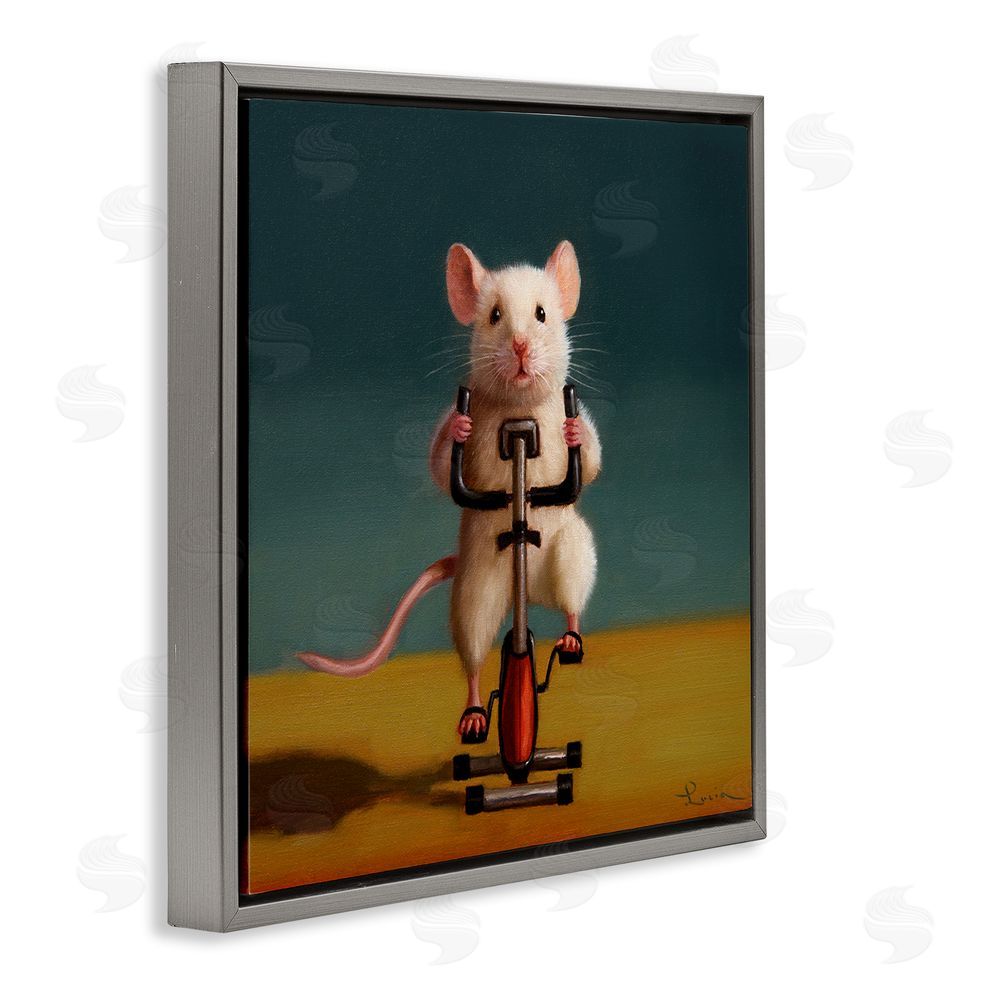 Lucia Heffernan Funny Workout Mouse Gray Floating Frame Canvas Wall Art Print