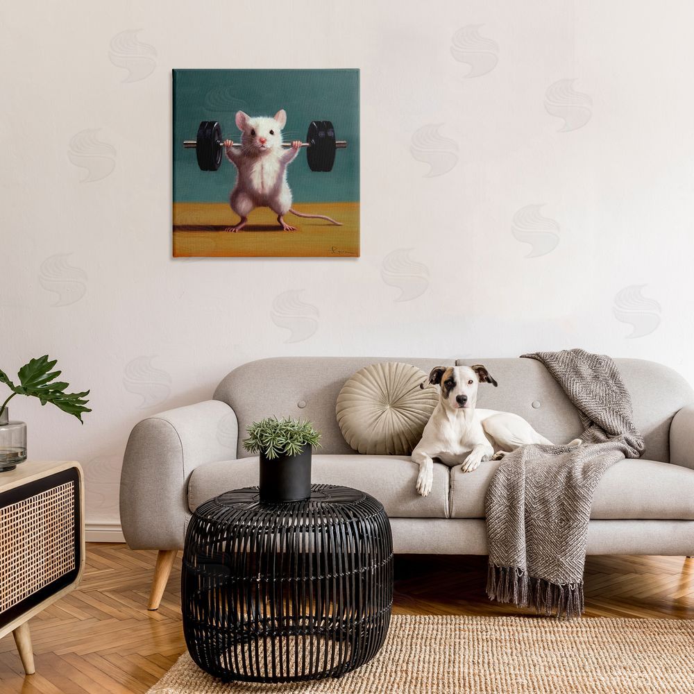 Lucia Heffernan Weight Lifting Mouse Canvas Wall Art in Room