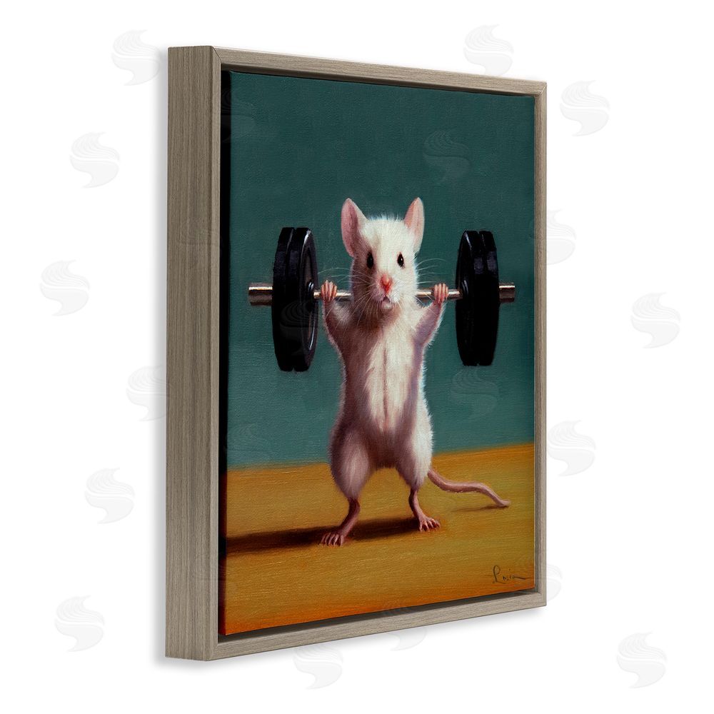 Lucia Heffernan Weight Lifting Mouse Brown Floating Frame Canvas Wall Art Print