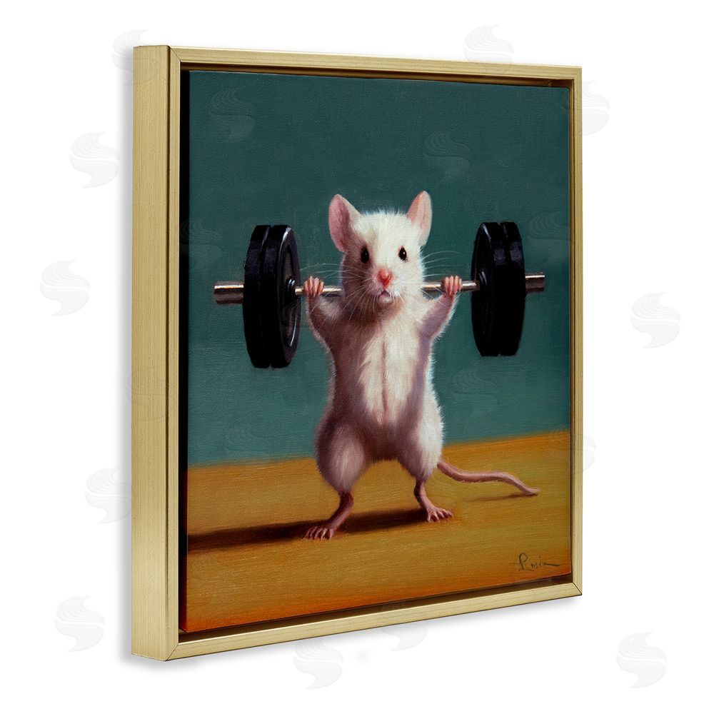 Lucia Heffernan Weight Lifting Mouse Gold Floating Frame Canvas Wall Art Print