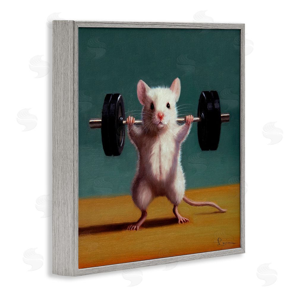 Lucia Heffernan Weight Lifting Mouse Gray Framed Glicee Wall Art Print
