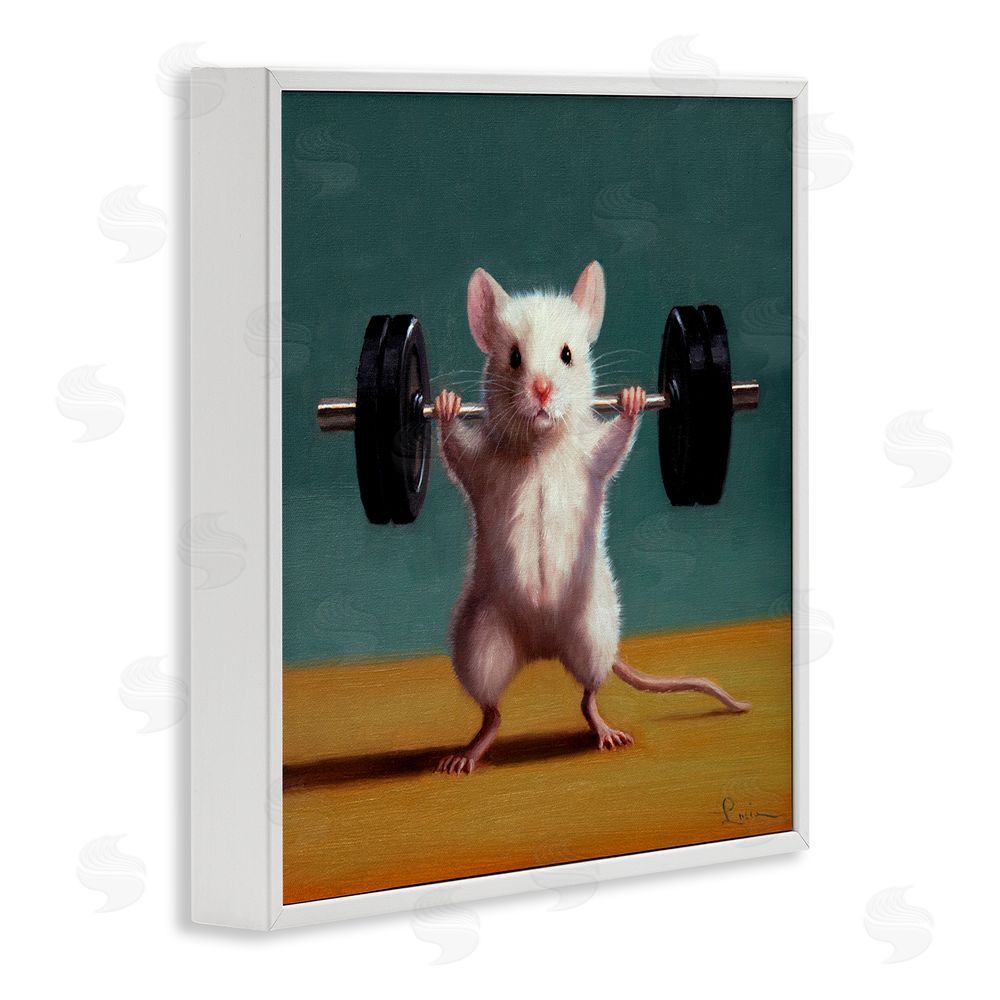 Lucia Heffernan Weight Lifting Mouse White Framed Glicee Wall Art Print
