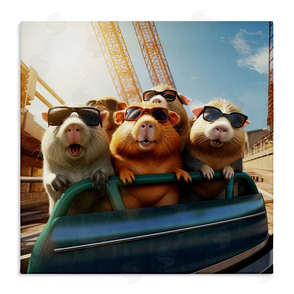 Jim Baldwin Guinea Pigs on Rollercoaster Stretched Canvas Wall Art Print