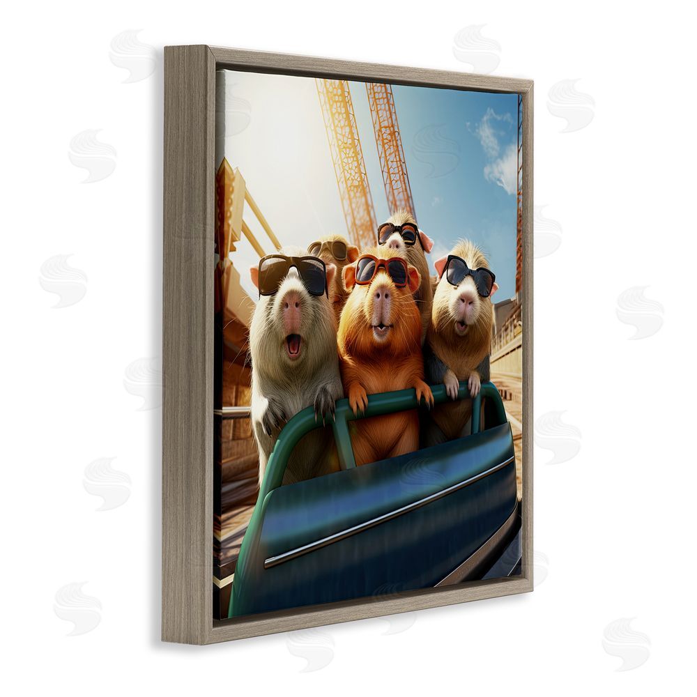 Jim Baldwin Guinea Pigs on Rollercoaster Brown Floating Frame Canvas Wall Art Print