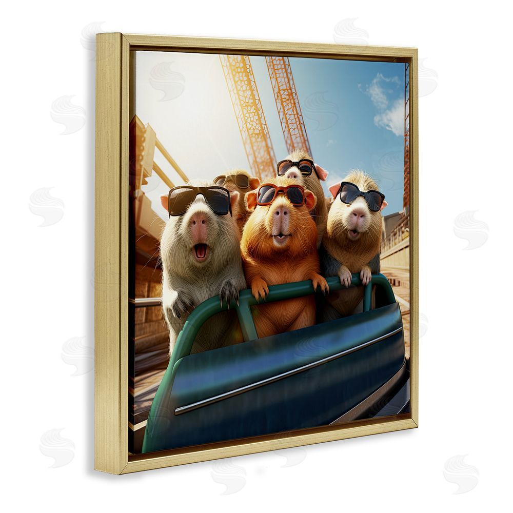 Jim Baldwin Guinea Pigs on Rollercoaster Gold Floating Frame Canvas Wall Art Print