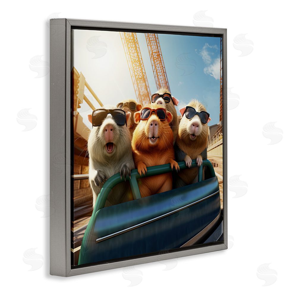 Jim Baldwin Guinea Pigs on Rollercoaster Gray Floating Frame Canvas Wall Art Print