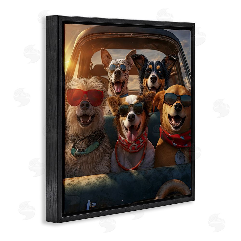 Jim Baldwin Dogs on Road Trip Black Floating Frame Canvas Wall Art Print