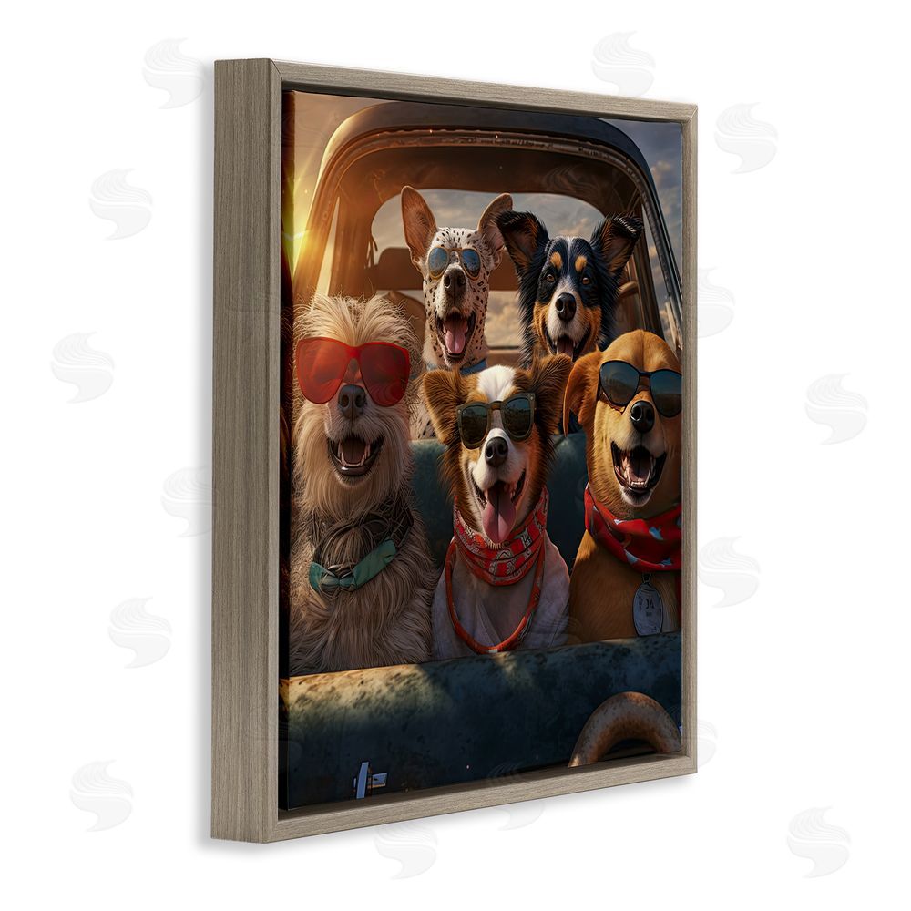Jim Baldwin Dogs on Road Trip Brown Floating Frame Canvas Wall Art Print