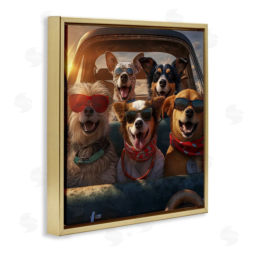 Jim Baldwin Dogs on Road Trip Gold Floating Frame Canvas Wall Art Print