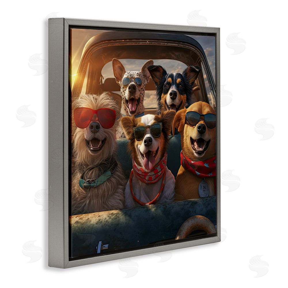 Jim Baldwin Dogs on Road Trip Gray Floating Frame Canvas Wall Art Print
