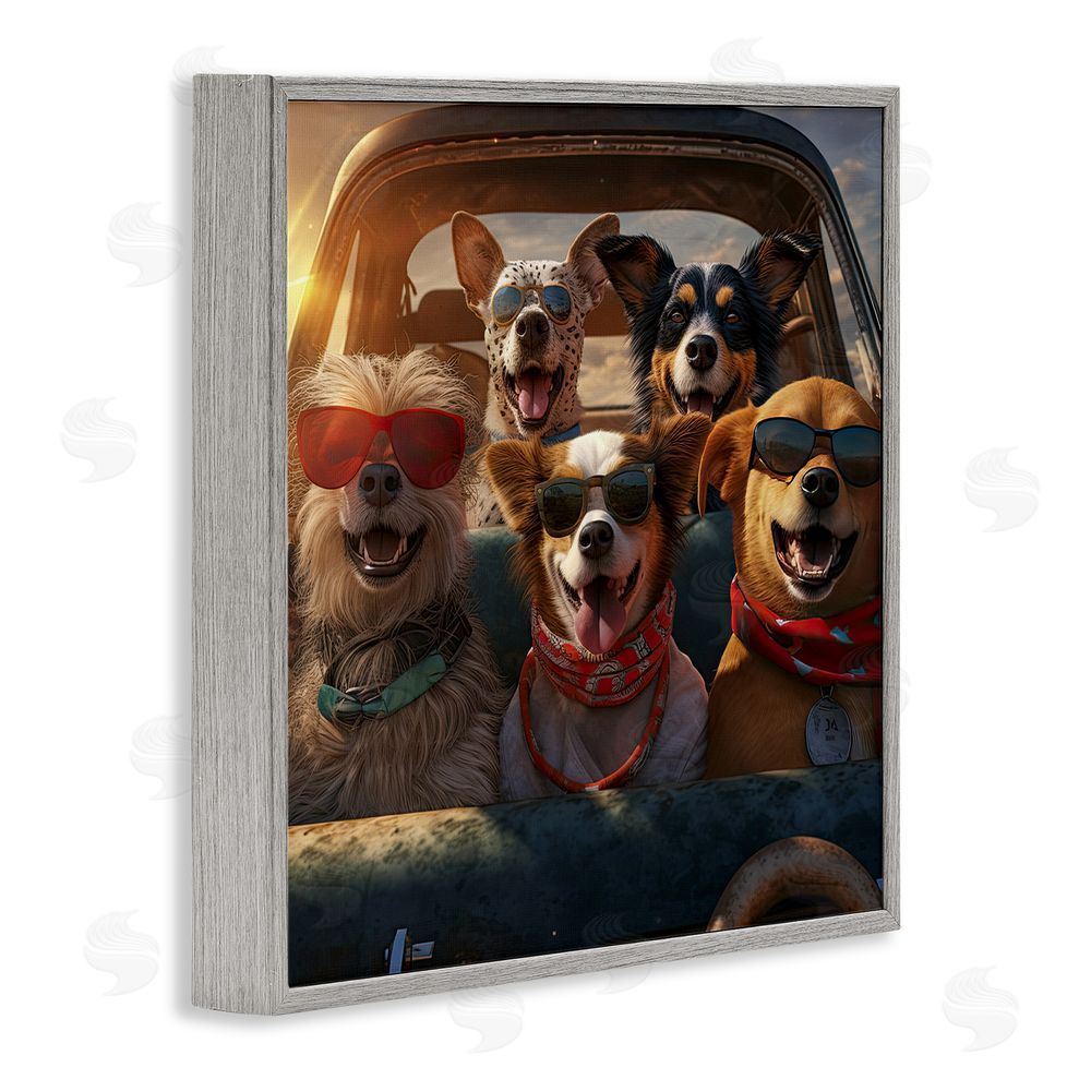 Jim Baldwin Dogs on Road Trip Gray Framed Glicee Wall Art Print
