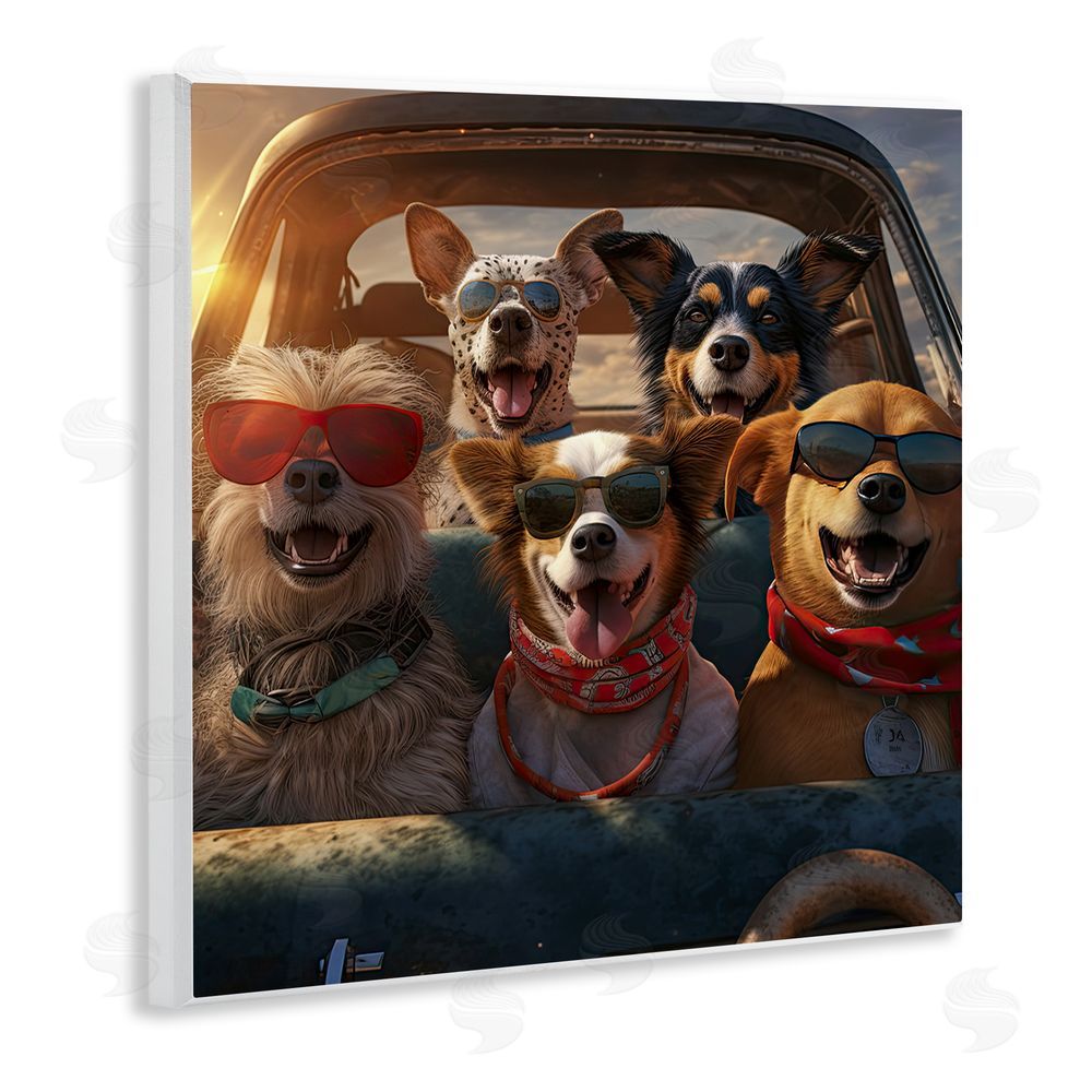 Jim Baldwin Dogs on Road Trip Wooden Wall Plaque Art Print