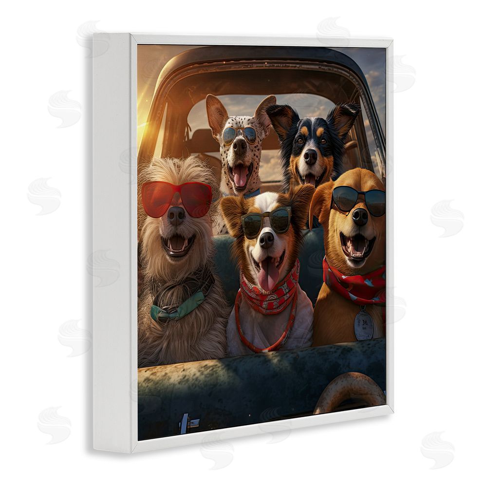 Jim Baldwin Dogs on Road Trip White Framed Glicee Wall Art Print