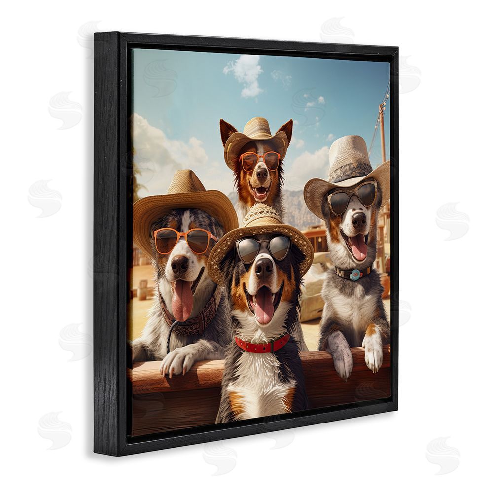Jim Baldwin Southwestern Cowboy Dogs Black Floating Frame Canvas Wall Art Print