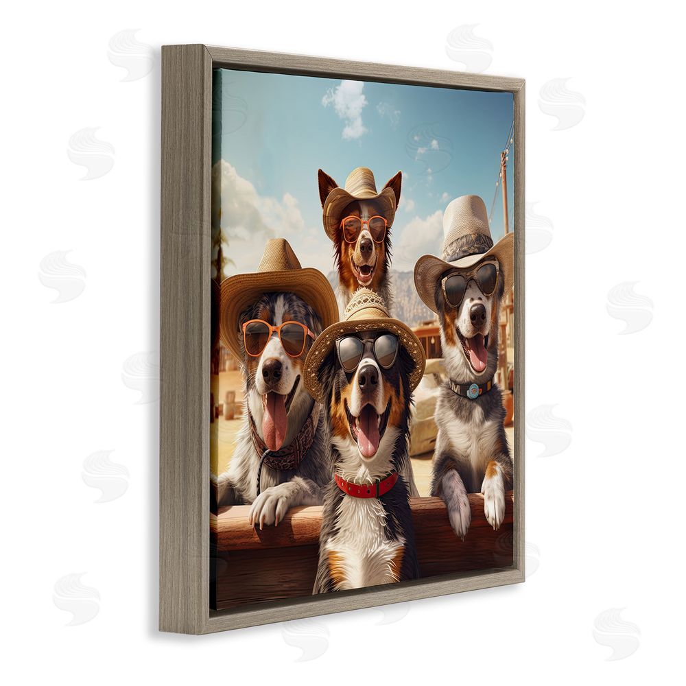 Jim Baldwin Southwestern Cowboy Dogs Brown Floating Frame Canvas Wall Art Print