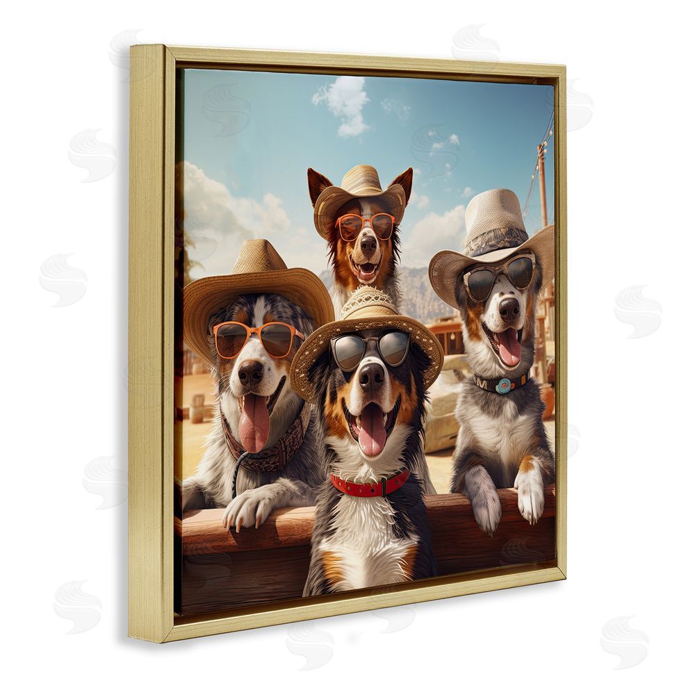 Jim Baldwin Southwestern Cowboy Dogs Gold Floating Frame Canvas Wall Art Print