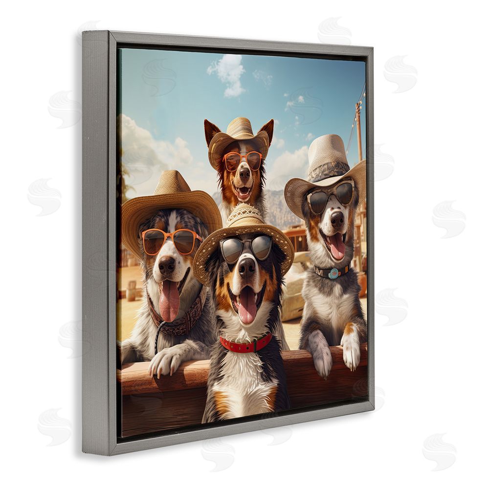 Jim Baldwin Southwestern Cowboy Dogs Gray Floating Frame Canvas Wall Art Print