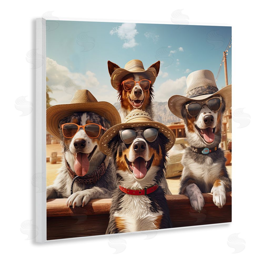Jim Baldwin Southwestern Cowboy Dogs Wooden Wall Plaque Art Print
