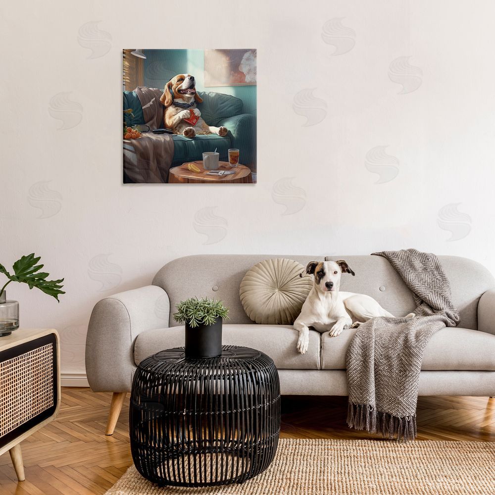Jim Baldwin Happy Dog on Couch Canvas Wall Art in Room